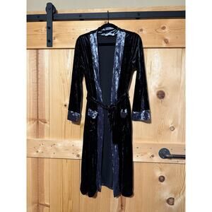 Kaos Black Velvet Robe with Silver-Gray Trim